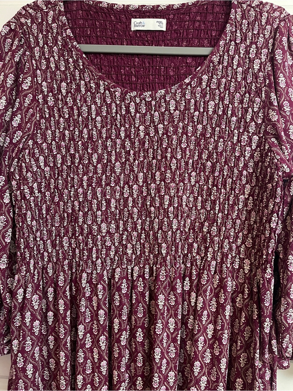 croft & barrow Burgundy Paisley Smocked Midi Dress - Picture 5 of 7